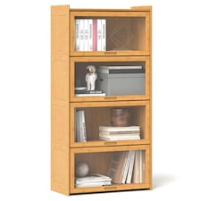COSTWAY 4-Tier Bookcase Bamboo Bookshelf with Doors Natural Brown