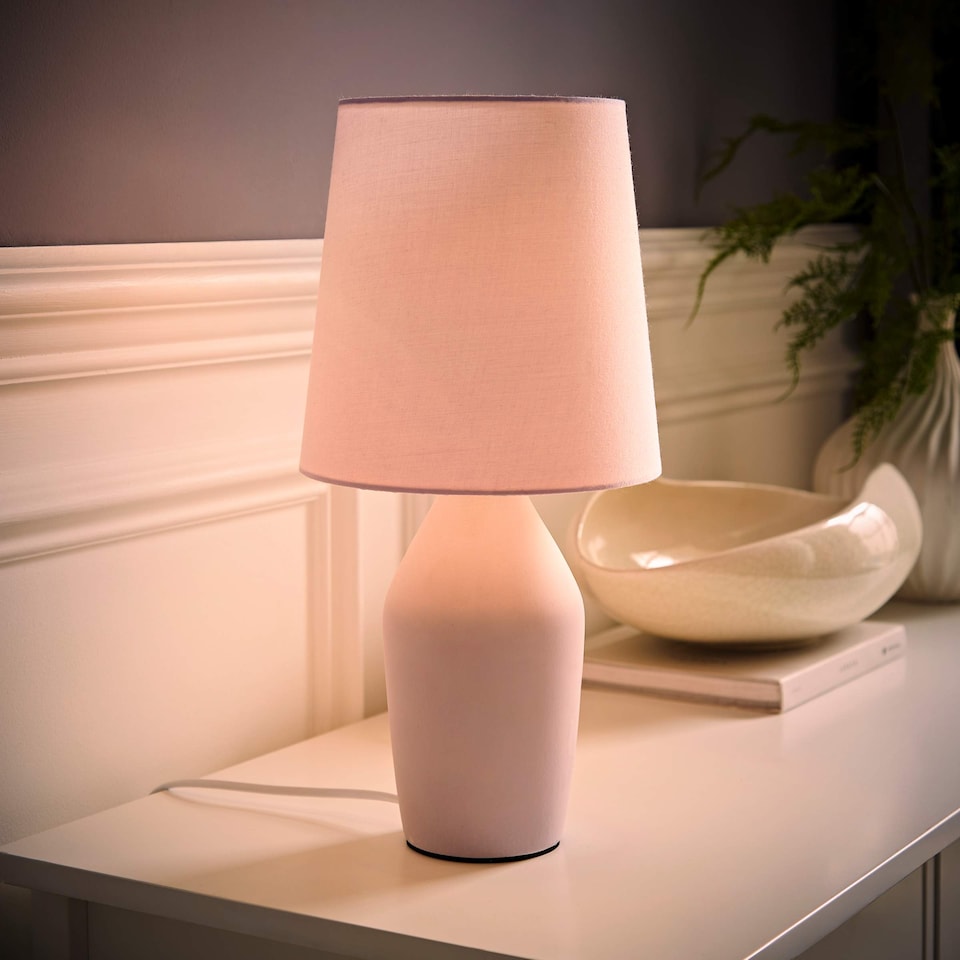 image 1 of ValueLights Arlo Pair of Lilac Ceramic Table Lamps Lilac Shades & Bulbs | Purple