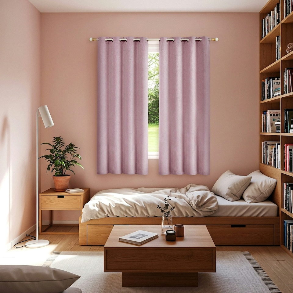 image 1 of Pink Lined Blackout Eyelet Curtains - 46 x 63 Inch Drop - 2 Panel | Pink | One Size