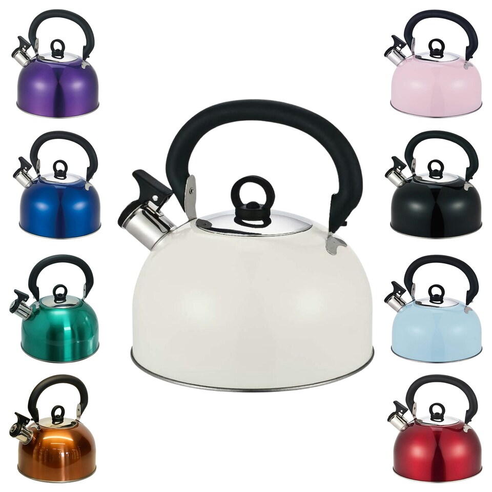 image 1 of Buckingham Stainless Steel Camping Whistling Kettle 2.5 Litre , Cream