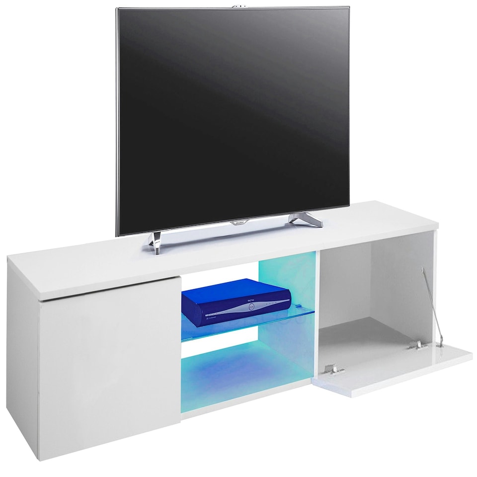 image 1 of MDA Designs Ara White Modern TV Cabinet for Flat TV Screens of up to 65" Entertainment Unit with Built-in Blue LED Lights White