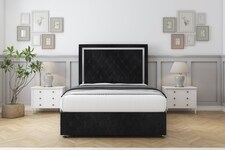 Sloomy Sofia Chrome Black Naples Divan Bed With Mattress 2 Drawers Left Side With 26" Strutted Headboard & 12" Matching Footboard 4' Small Double | Black | Black | Small Double | 1