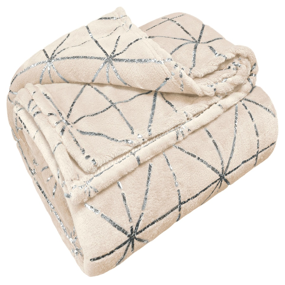 image 1 of Intimates Vera Foil Printed Geometric Throw - 145cm x 200cm Cream