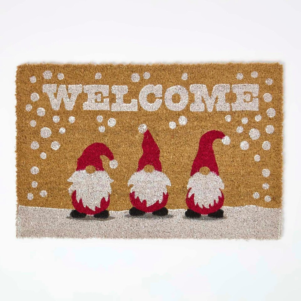 image 1 of Homescapes Coir Doormat Christmas Gonk - 40 x 60 cm
