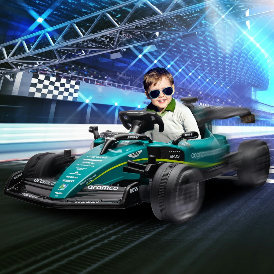 image 1 of AIYAPLAY 12V Aston Martin Licensed Electric Go Kart w/ 4 Suspension Wheels