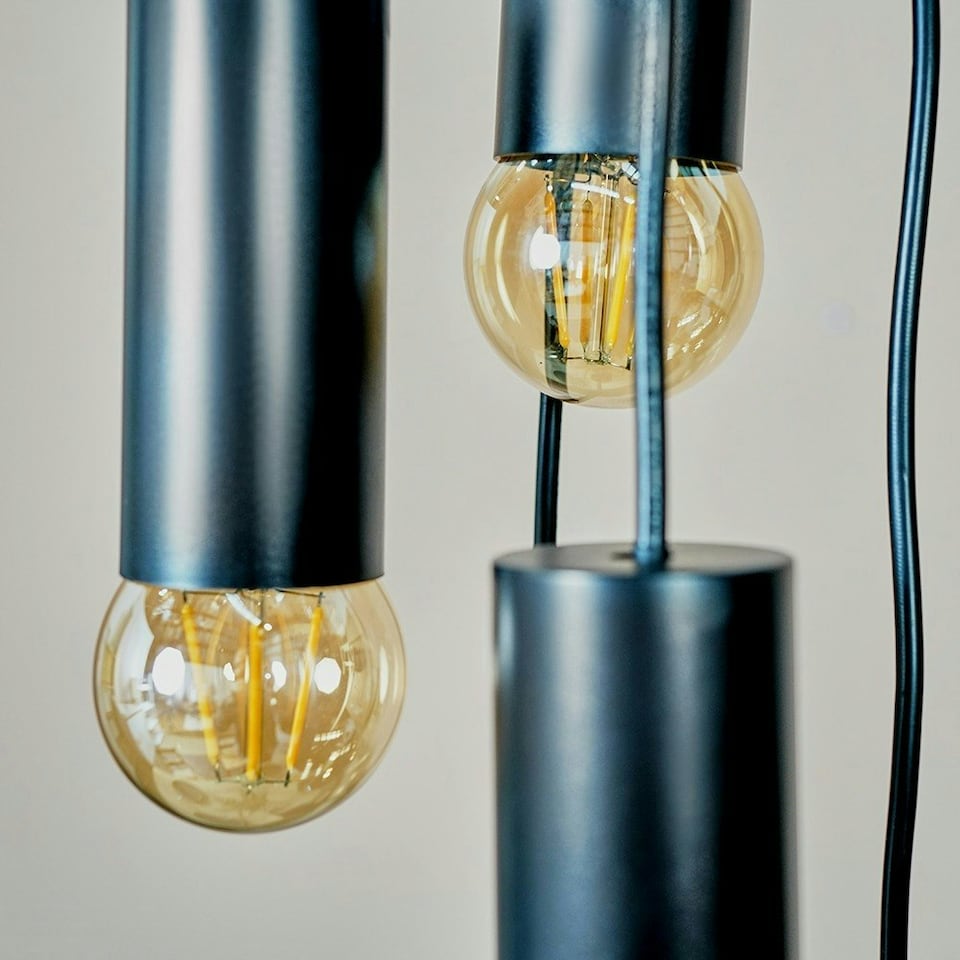 image 1 of ValueLights Quintus Matte Black Pendant Light and E27 GLS LED 4W Warm White 2700K Bulb | Black