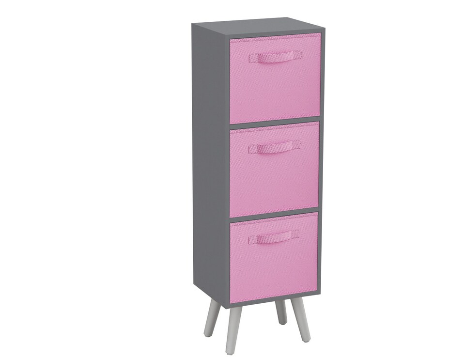 image 1 of Grey 3-Tier 3-Drawer Cube Shelving Unit with Scandinavian Legs | Pink | Light Pink & White | 1
