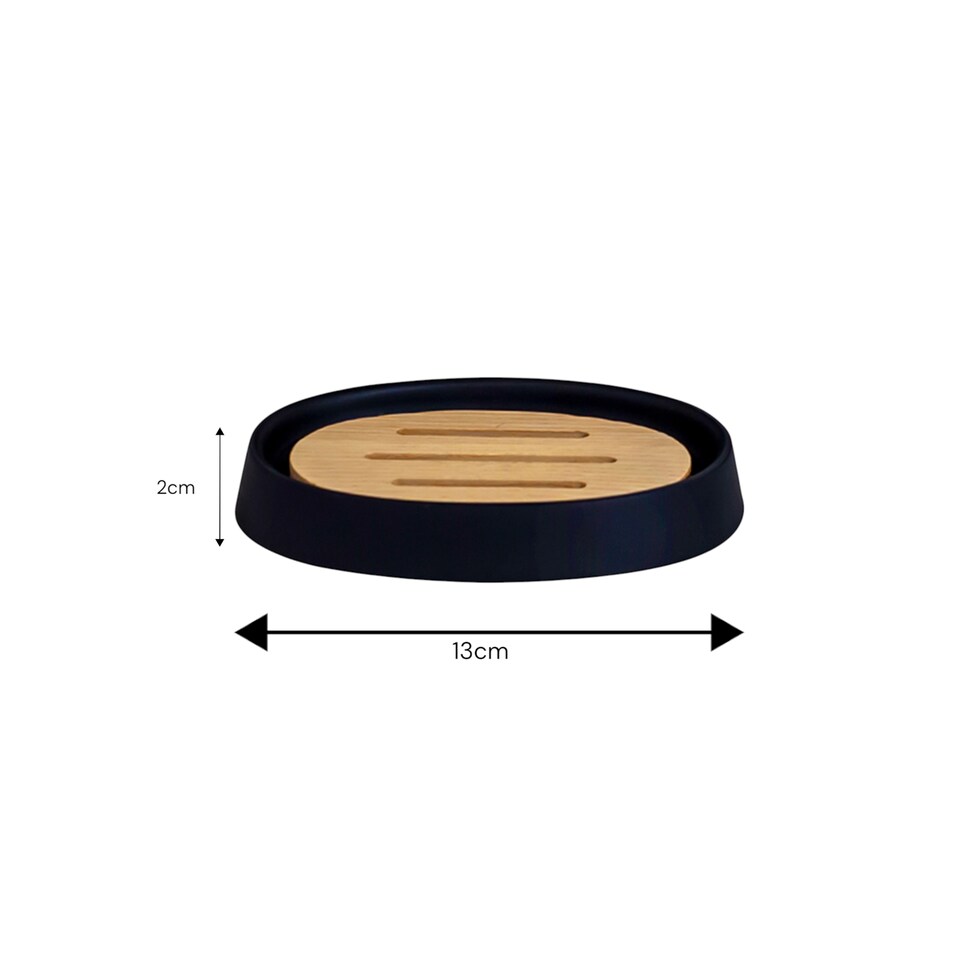 image 1 of Showerdrape Sonata Black & Bamboo 4 Piece Bathroom Accessory Set | Black | Black | 1