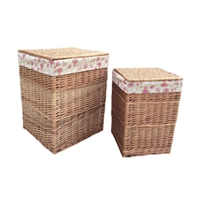 Garden Rose Lining Set of 2 Light Steamed Square Laundry Wicker Basket | Multi | Garden Rose