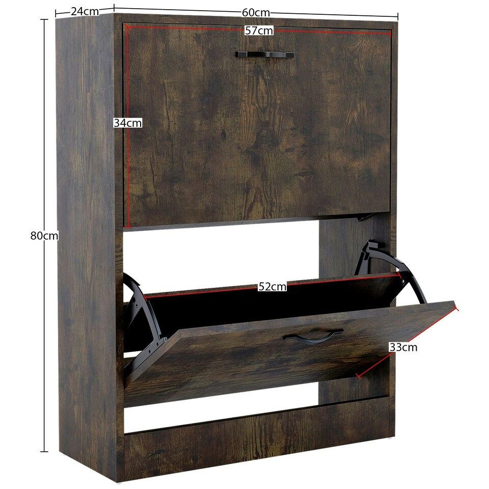 image 1 of Vida Designs 2 Drawer Shoe Cabinet Shoe Rack Storage Cupboard, Dark Wood