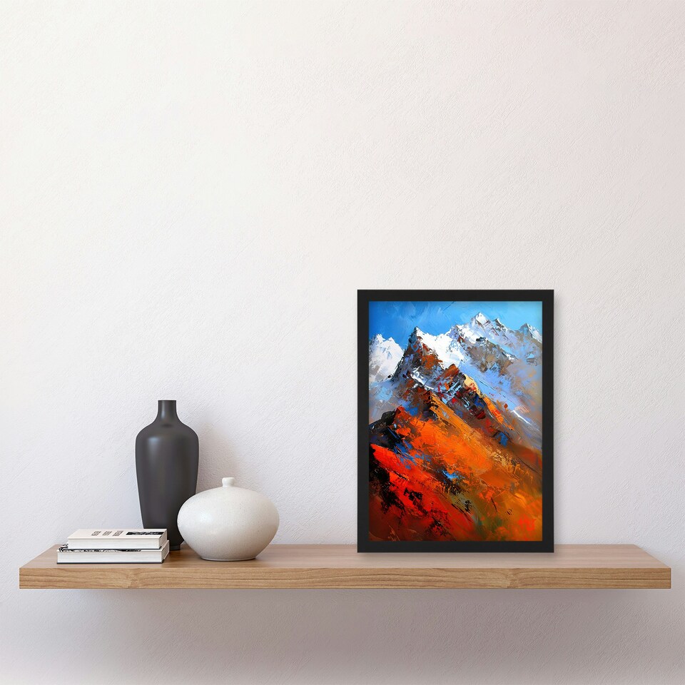image 1 of Himalayan Mountain Range Palette Knife Black Framed Wall Art Print A4