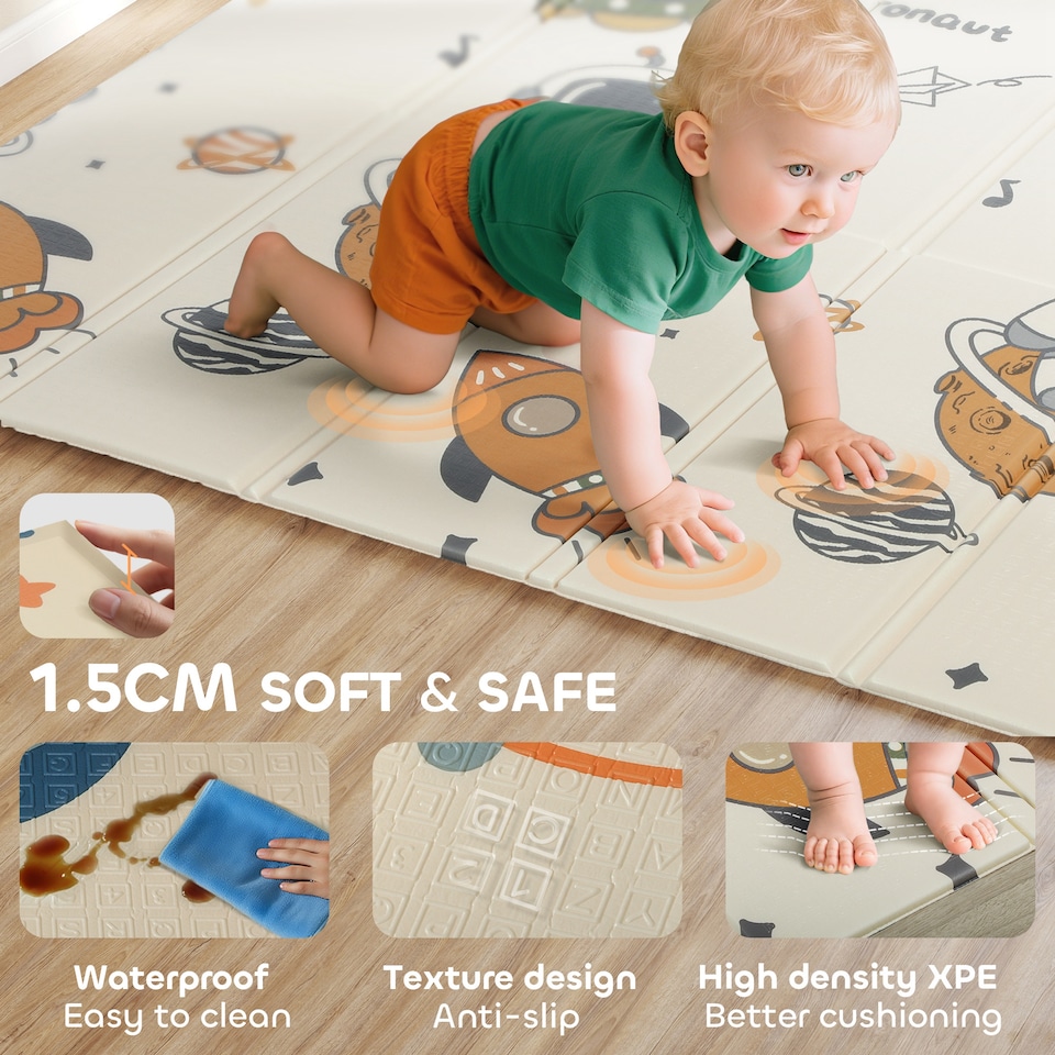 image 1 of AIYAPLAY Baby Play Mat, Double Sided Crawling Mat, Astronaut & Planet Theme