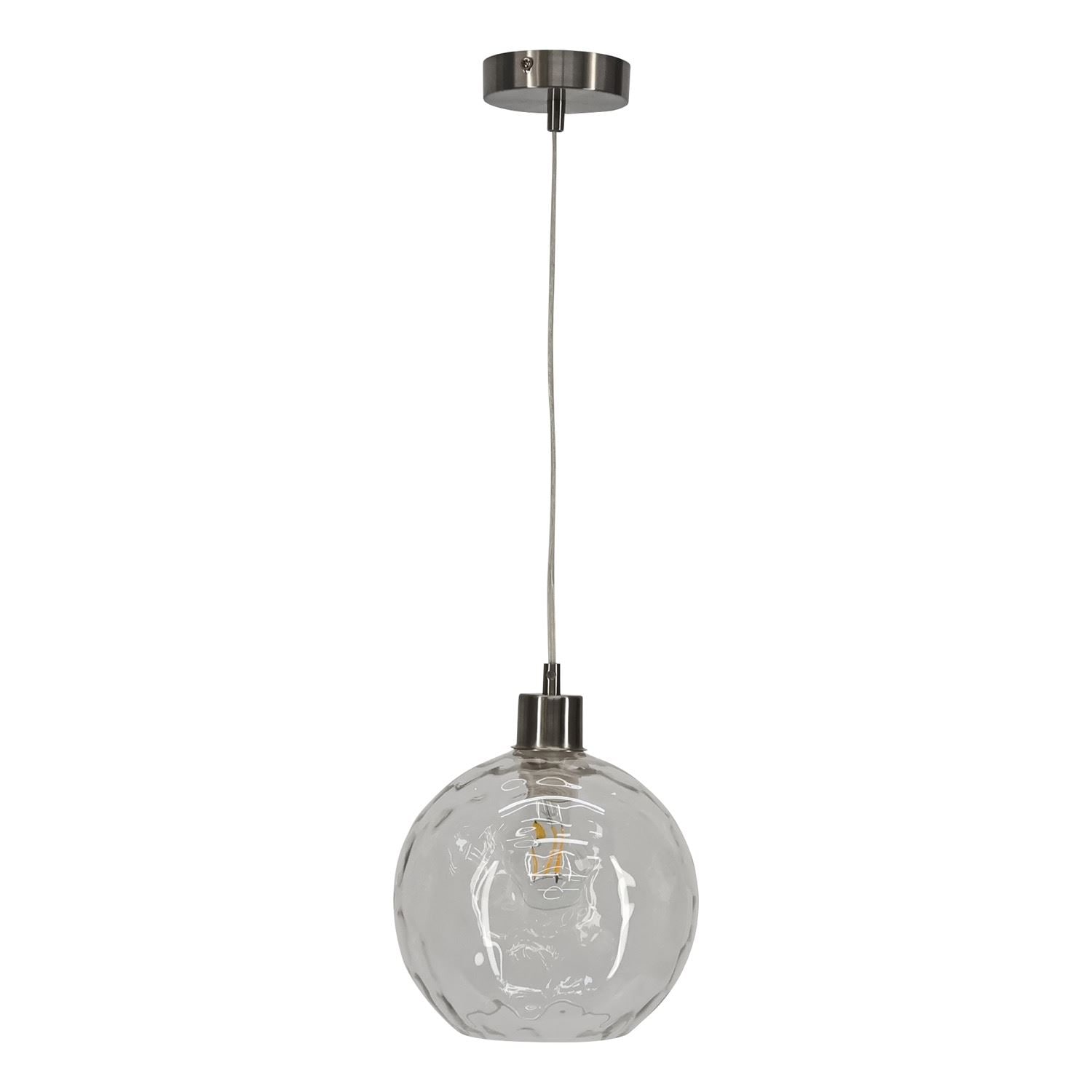 First Choice Lighting Barnum - Clear Dimple Glass Globe with Satin Nickel Pendant Fitting