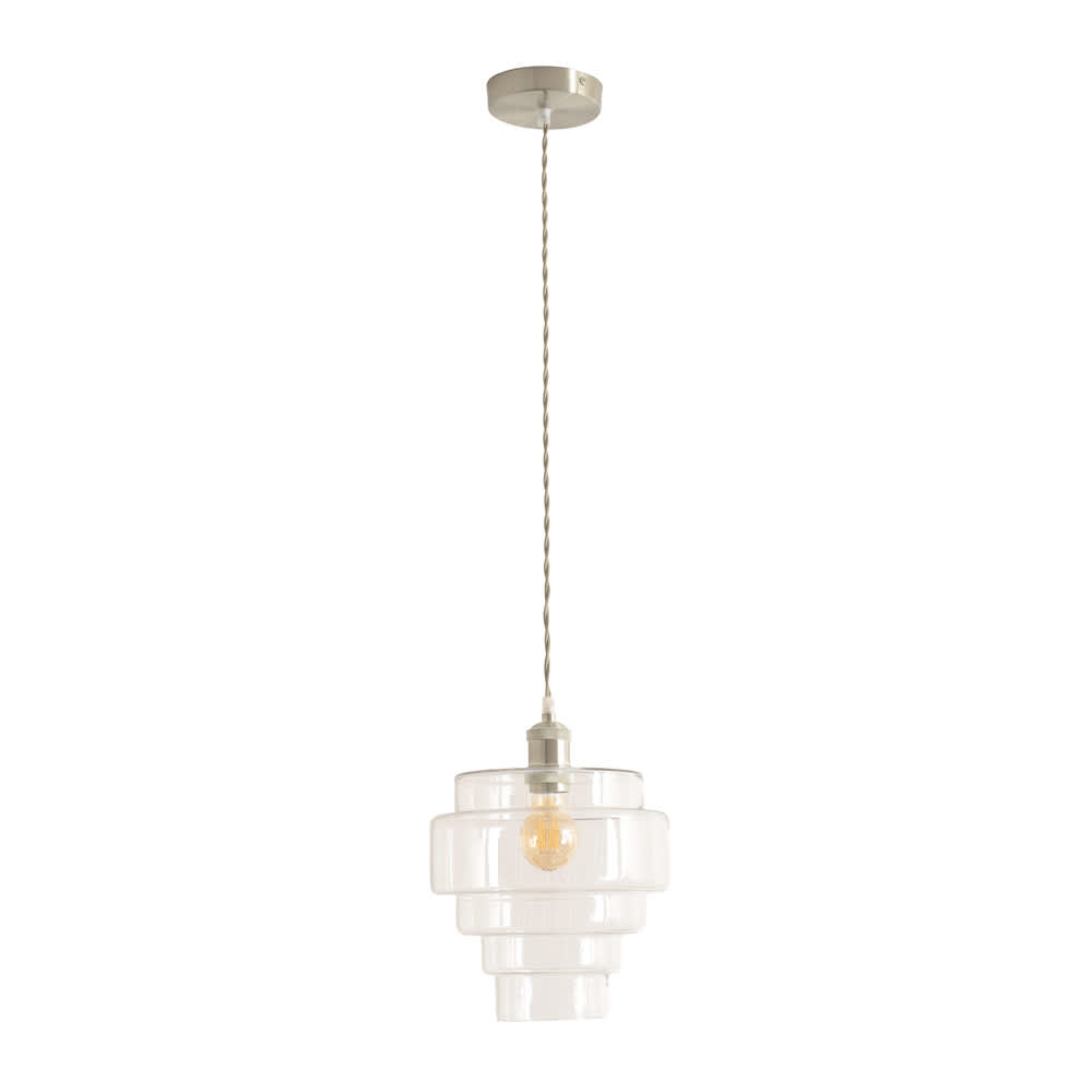 ValueLights Lane Glass 5 Tier Layered Shade Brushed Chrome Ceiling Pendant Light in Clear