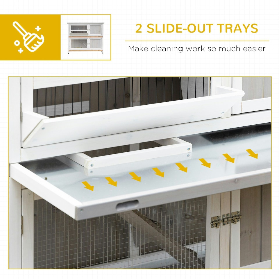 image 1 of PawHut Two-Tier Wooden Rabbit Hutch, with Wheels, Trough, Rain Cover, Tray