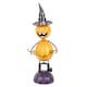 image 1 of Orange Metal Pumpkin Man Halloween Ornament with Witch Hat