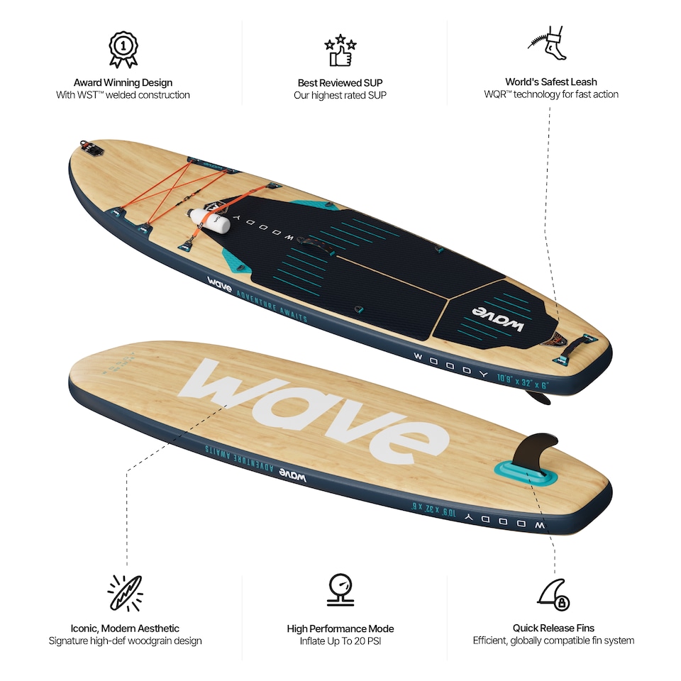 image 1 of Wave Woody 3.0 Inflatable Paddle Board (SUP), 10'9", Navy