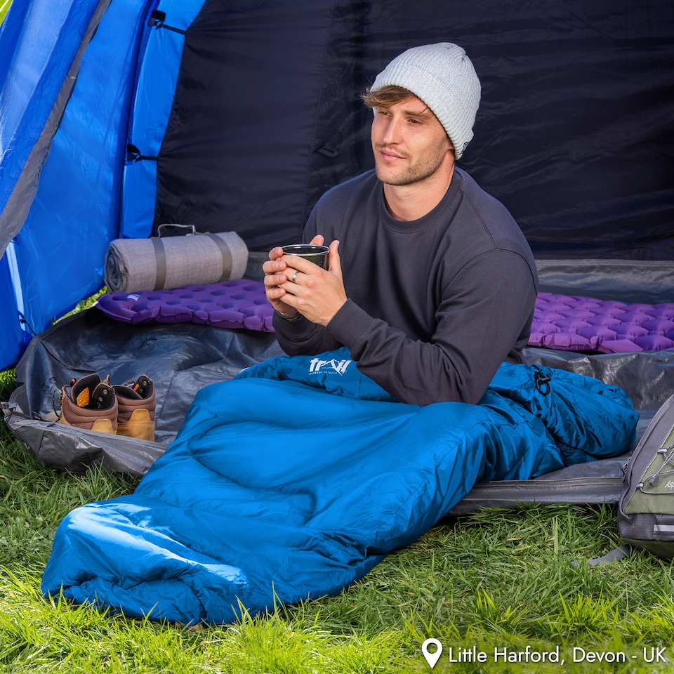 image 1 of Mummy Sleeping Bag 3 Season Waterproof Adult Single Outdoor Camping Trail | Blue | Single | 1