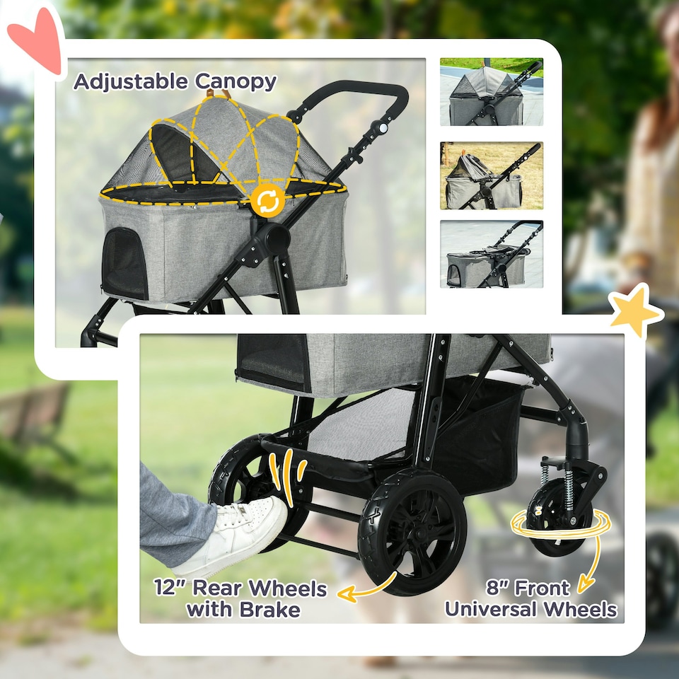 image 1 of PawHut Pet Stroller Foldable Dog Cat Travel Carrying Bag for Small Dogs