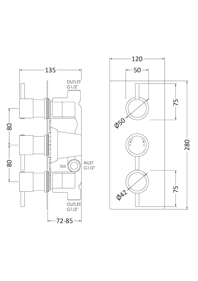 image 1 of Balterley Contemporary 2 Outlet Concealed Shower Valve Thermostatic Round - Thermostatic Valve