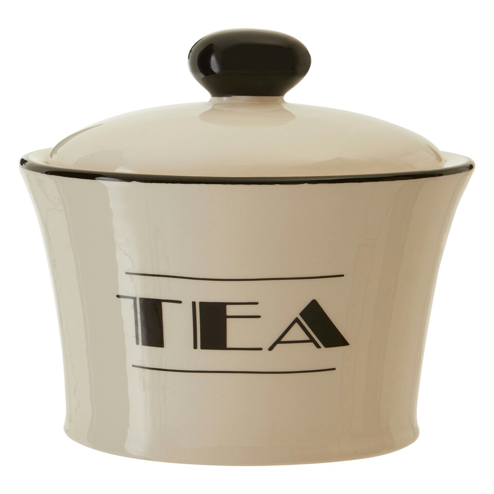 image 1 of Interiors By Premier Luxe Cream Finish Tea Canister,Dolomite Kitchen Storage Container With Black Trim,Art Deco Tea Canisters