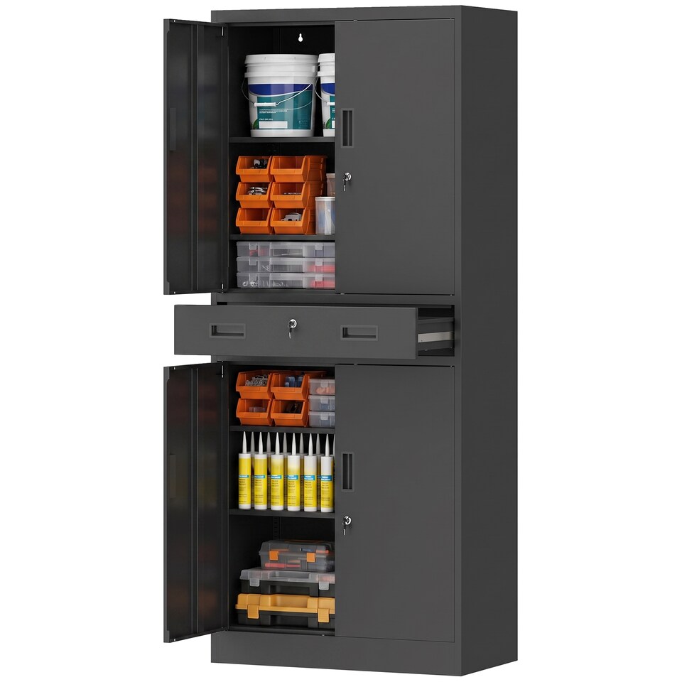 image 1 of HOMCOM 180cm Tall Tool Cabinet, Lockable Metal Storage Cabinet with Drawer