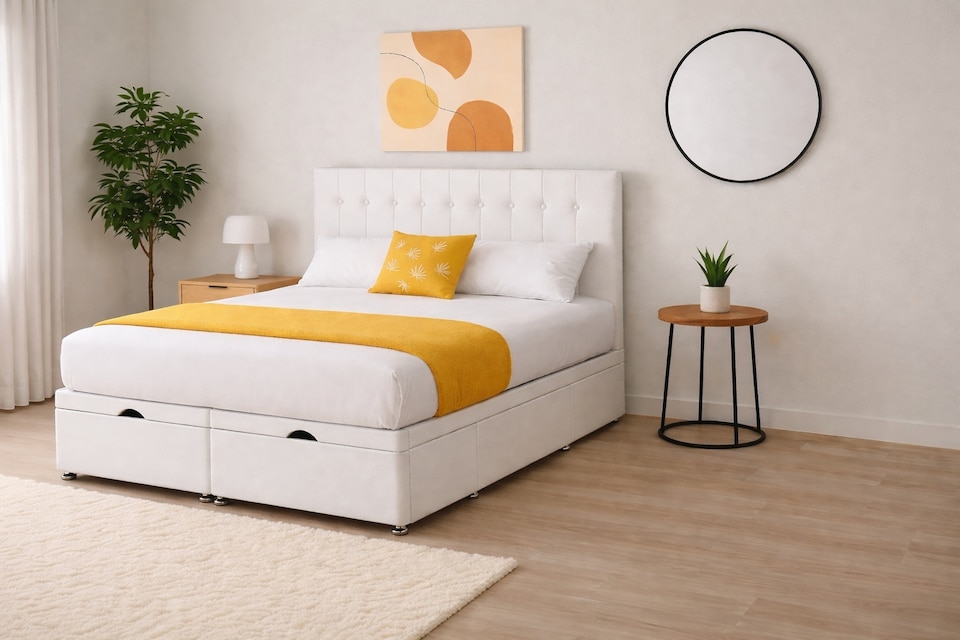 image 1 of Ottoman White Plush 5ft Kingsize Under Bed Storage Bed Set
