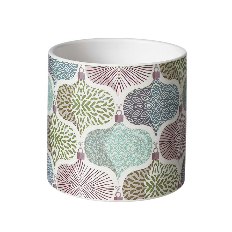 image 1 of Ceramic Retro Bauble Print Indoor Plant Pot - H15.5cm
