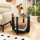 image 5 of COSTWAY Glass Coffee Table 81CM 2 Tier Round Center Table Storage Shelf Black