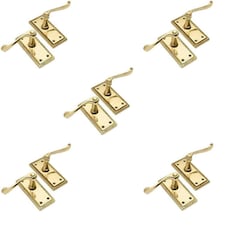 Golden Grace 5 Pairs Georgian Design Lever Latch Door Handle in Polished Brass Finish - 107mm x 48mm Gold