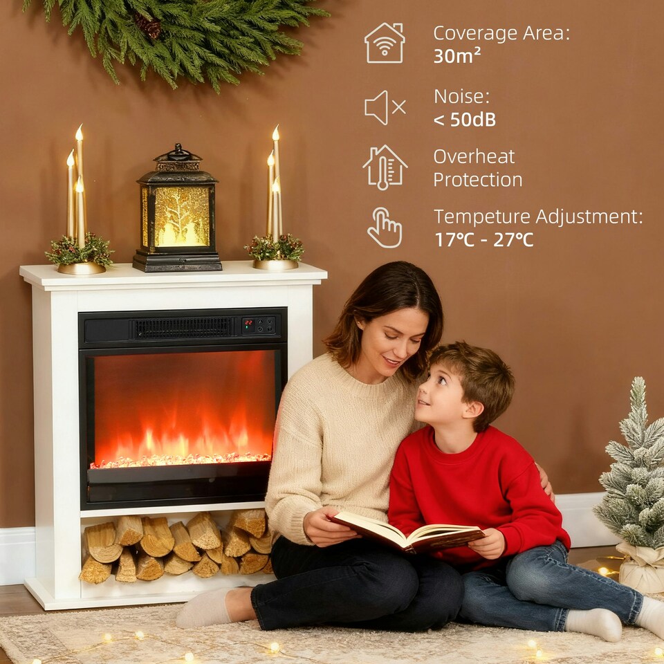 image 1 of HOMCOM 1800W White Electric Fire with Remote & Timer for Living Room