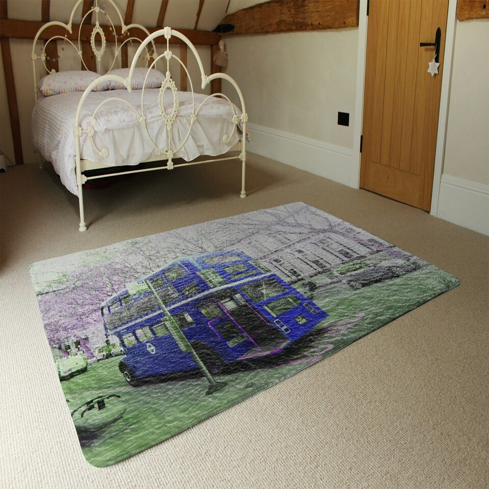 image 1 of London bus Behind blue (Rug) Blue | XL: 160x230cm