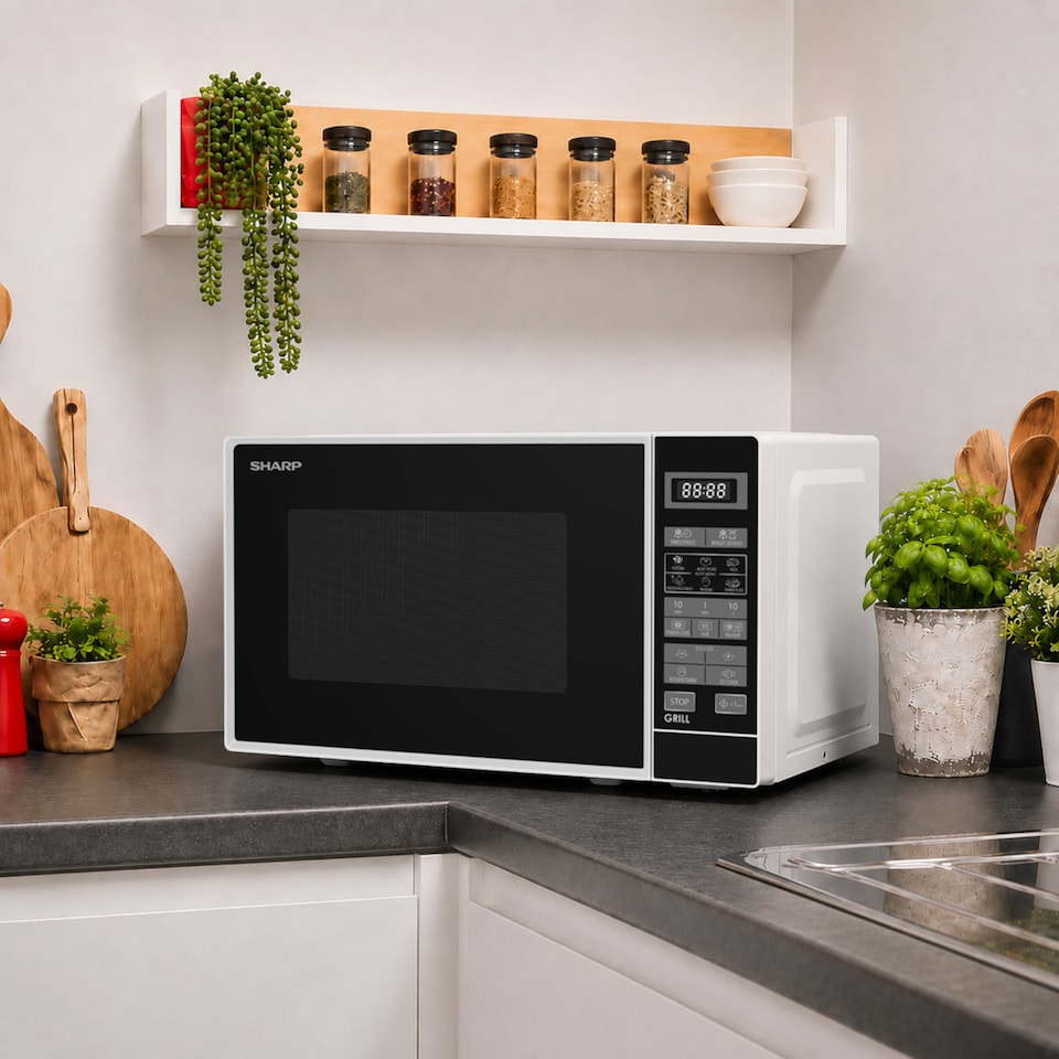 image 1 of Sharp 20L 800W White Digital Microwave with Programmes, ECO & 11 Power Levels