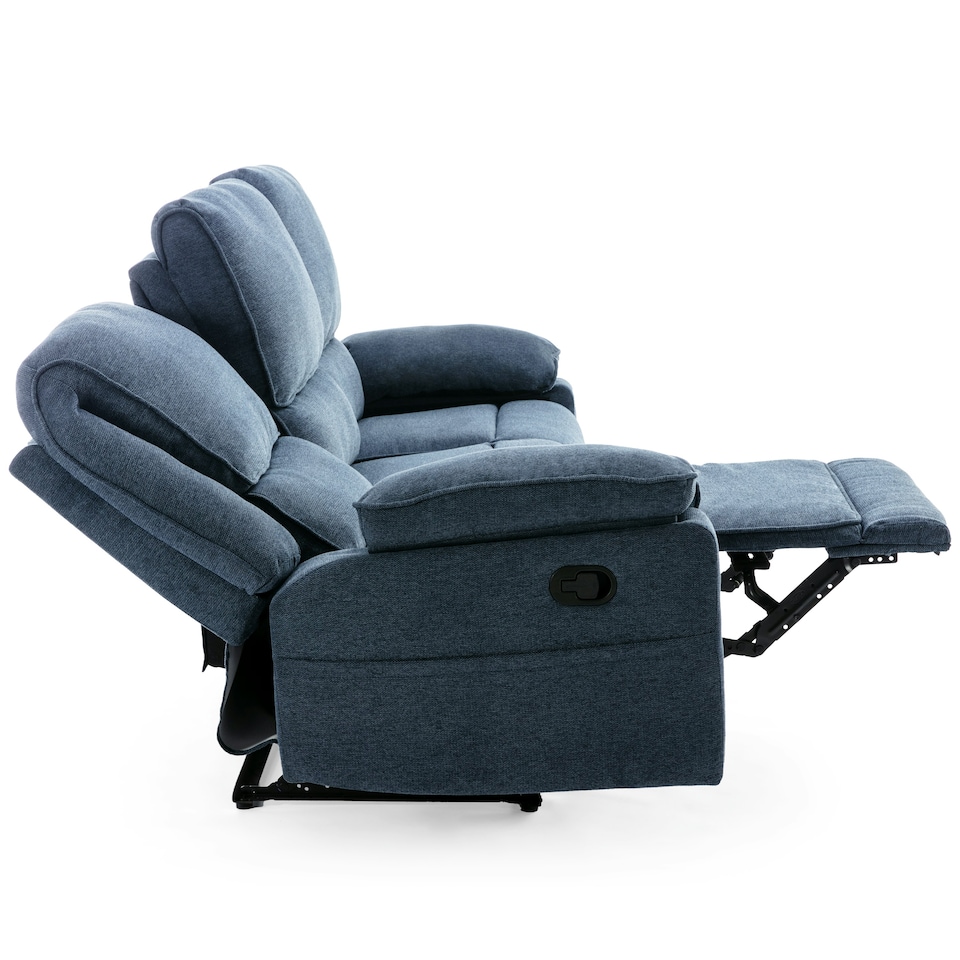 image 1 of Sydney 3 Seater Fabric Manual Recliner Sofa with Drinks Console (Blue)