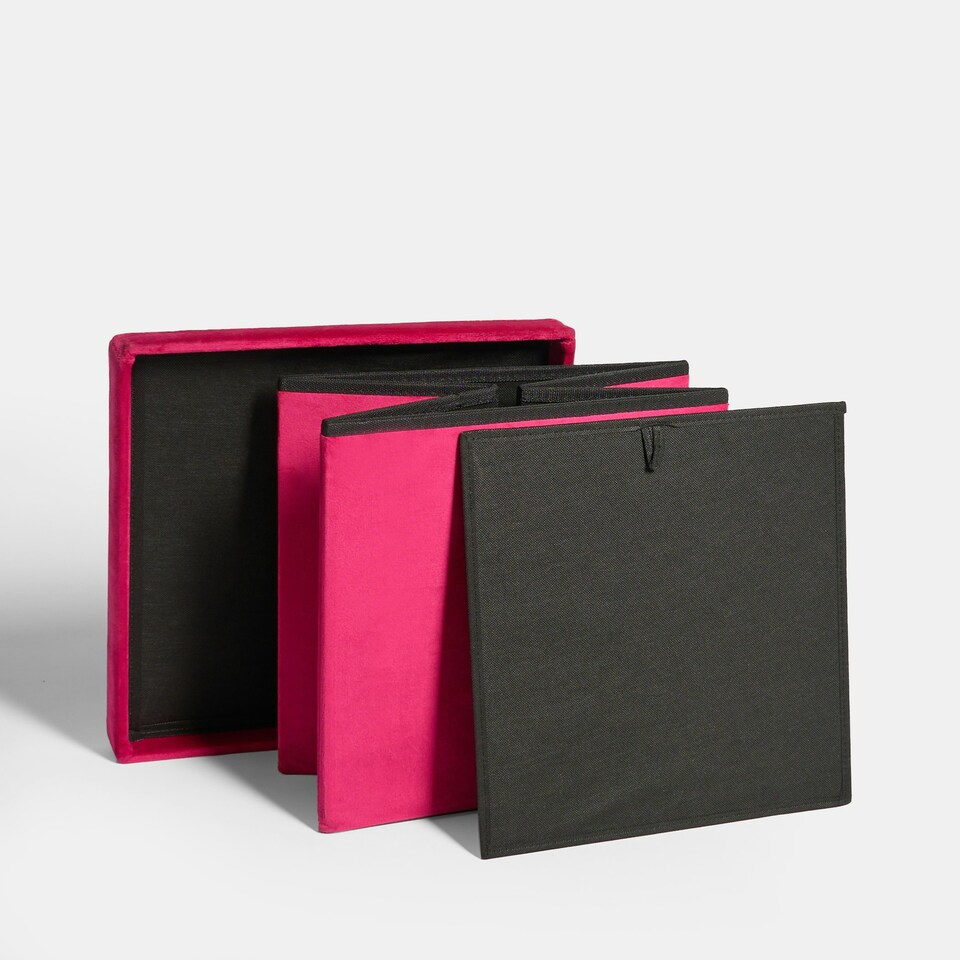 image 1 of OHS Matte Velvet Soft Foldable Cube Footstool Seat Storage Organiser Ottoman Pink | Bright Pink