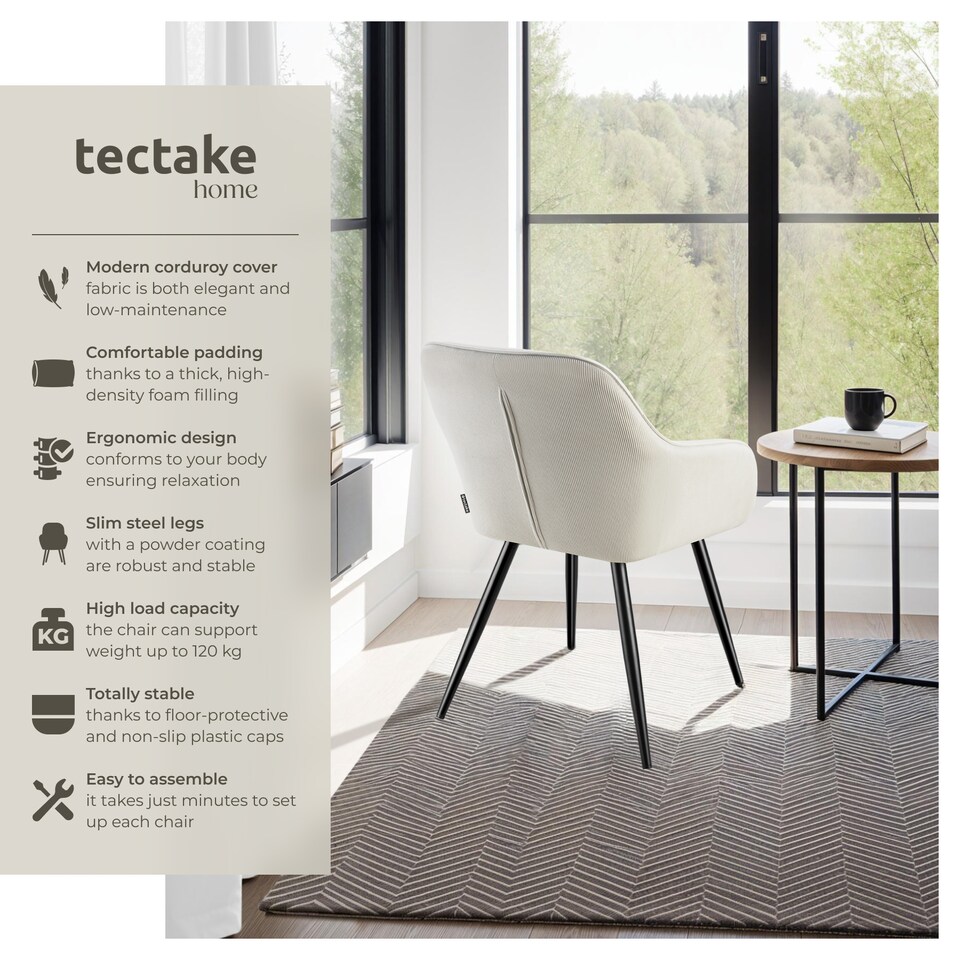 image 1 of Dining Chair Marilyn - corduroy look, upholstered, armchair, continuous backrest | Cream | cream/black | 1