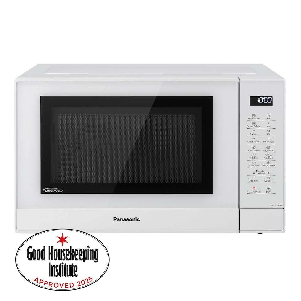 image 1 of Panasonic NN-ST45KWBPQ Microwave Oven, 32 Litres, 1000W, Turntable, Easy Operation LCD, Touch Control Panel, 21 Auto Programs with Junior Menu (Puree & Porridge) LED Interior bulb, White
