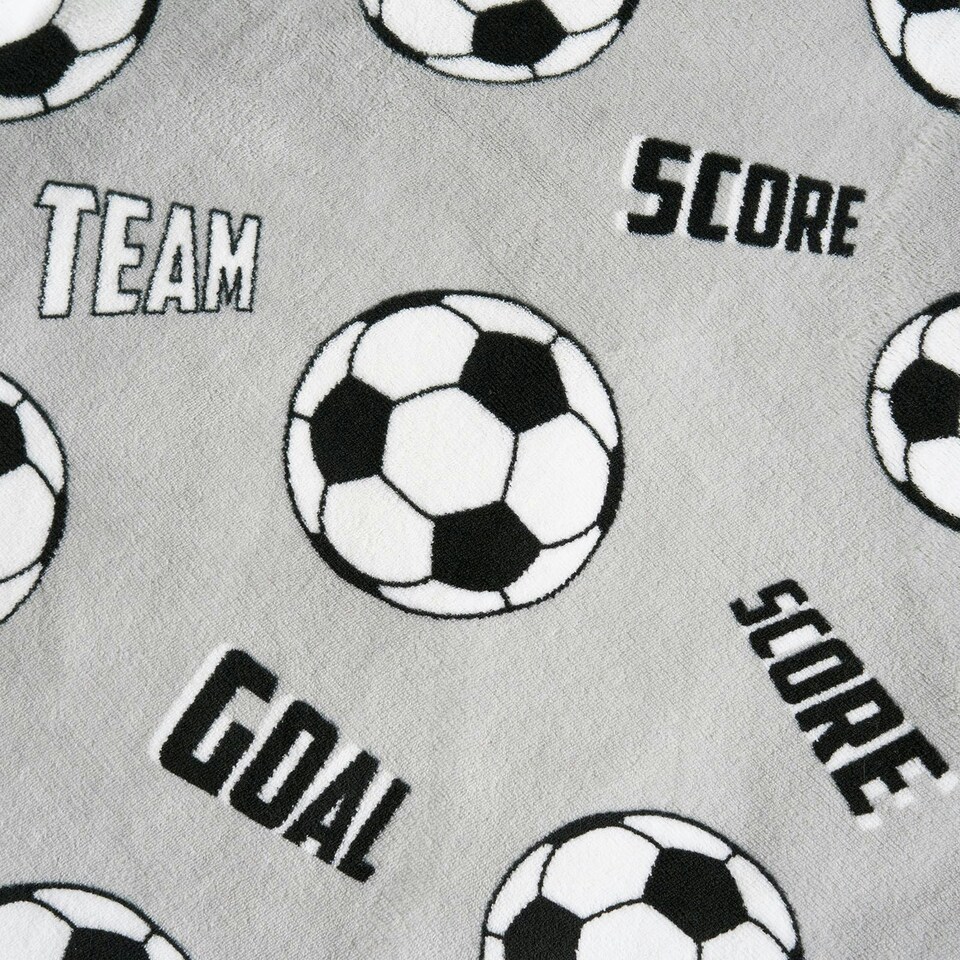 image 1 of OHS Kids Football Soft Fleece Sherpa Reverse Over Bed Blanket Throw, Grey - 100x120cm