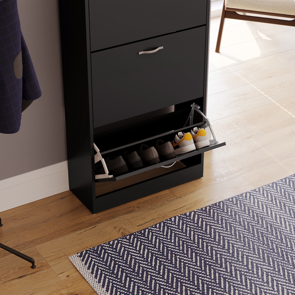 image 1 of Vida Designs 3 Drawer Shoe Cabinet Shoe Rack Storage Cupboard, Black