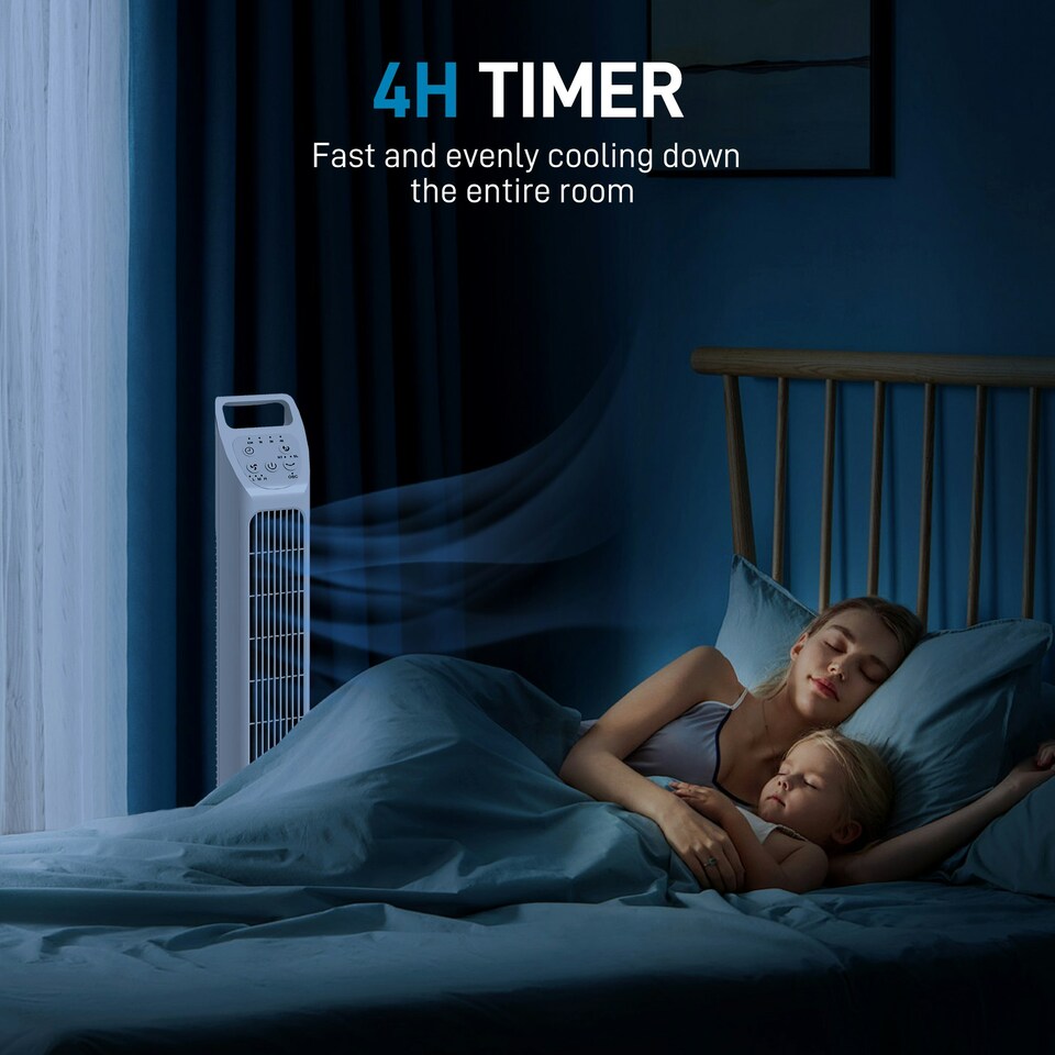 image 1 of HOMCOM Oscillating Tower Fan Floor Fan with 4H Timer for Home Office Silver