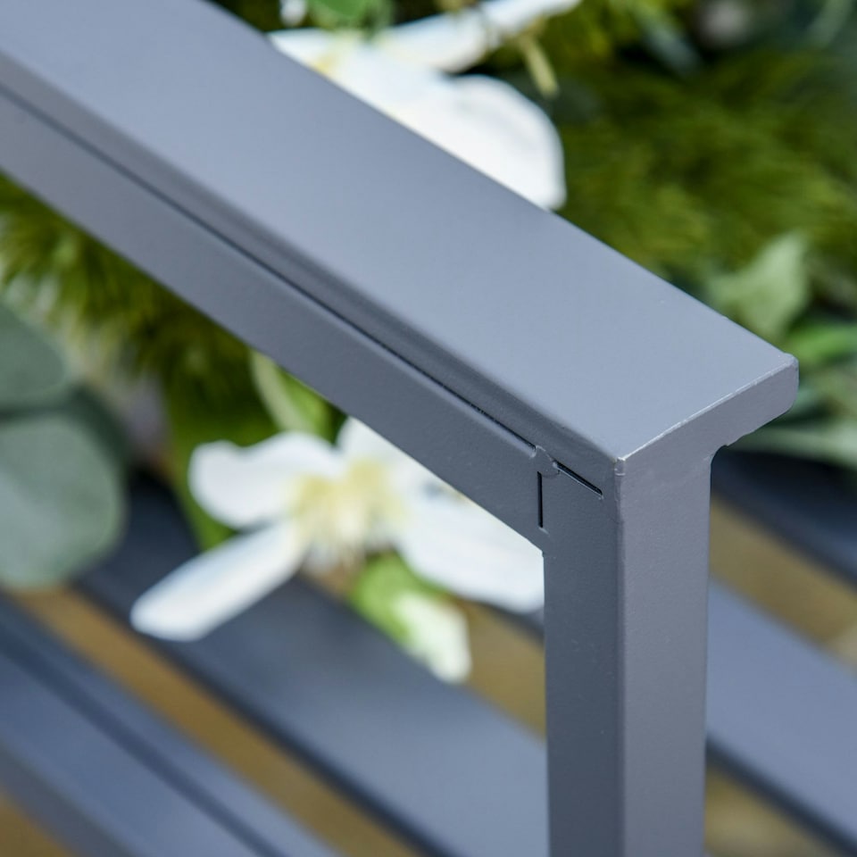 image 1 of Outsunny 2 Seat Steel Patio Garden Bench Chair Slat Design Backyard Porch, Grey
