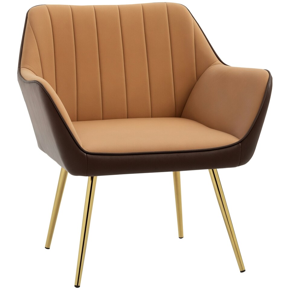 image 1 of HOMCOM Accent Chairs Velvet Armchairs for Living Room and Bedroom Light Brown