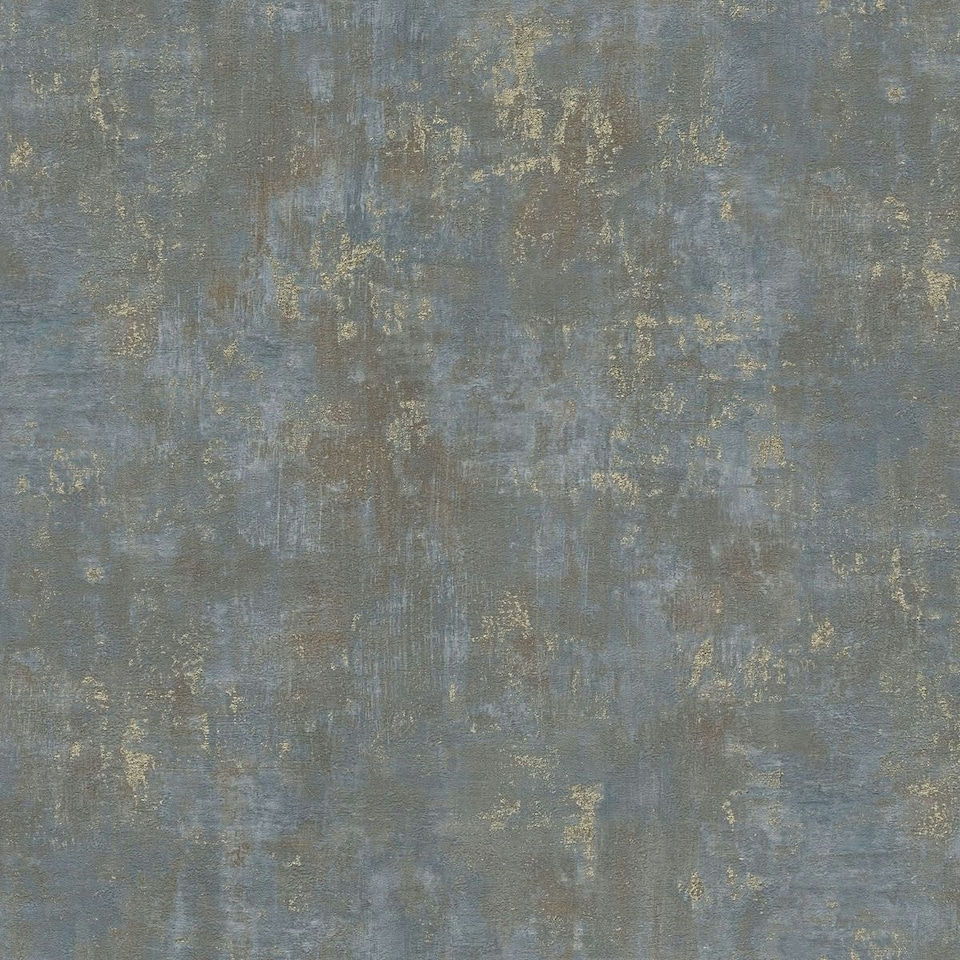 image 1 of AS Creation Concrete Effect Heavyweight Vinyl Textured Wallpaper - Blue/Gold - 10m x 0.5m Blue