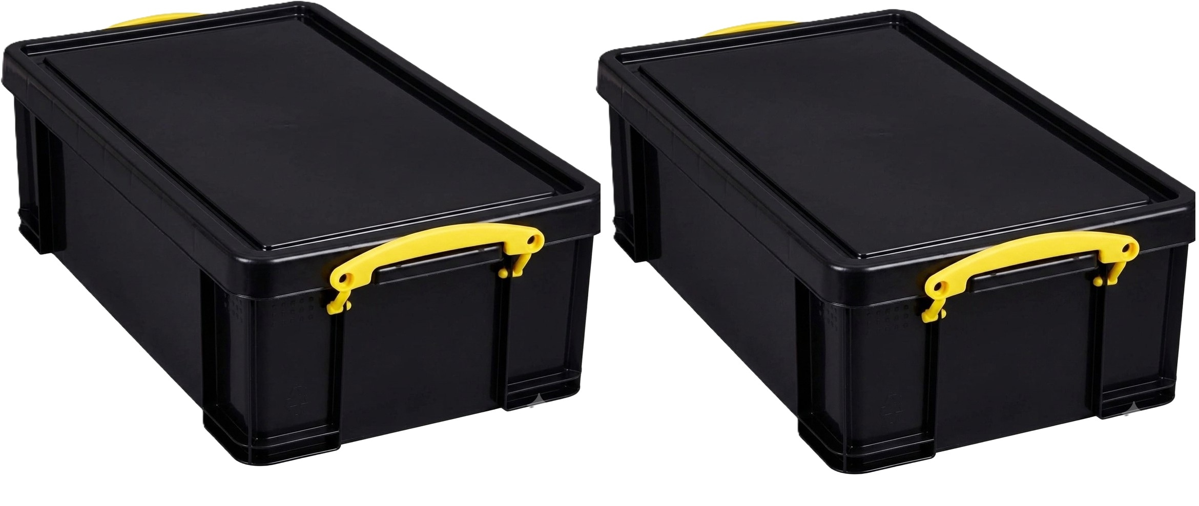 Really Useful Plastic Storage Box 12 Litre Black Yellow Handles Pack of 2