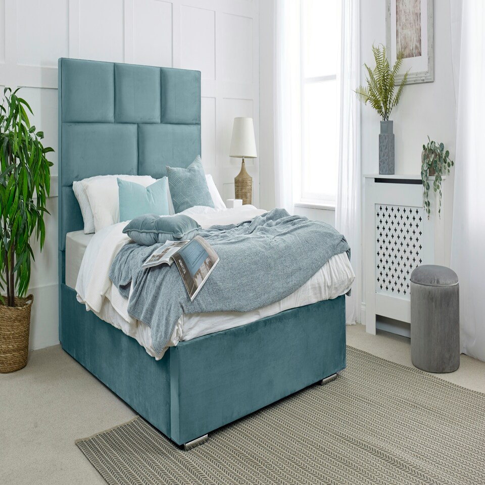 Hampton Plush Small Double Bed Frame - Duck Egg