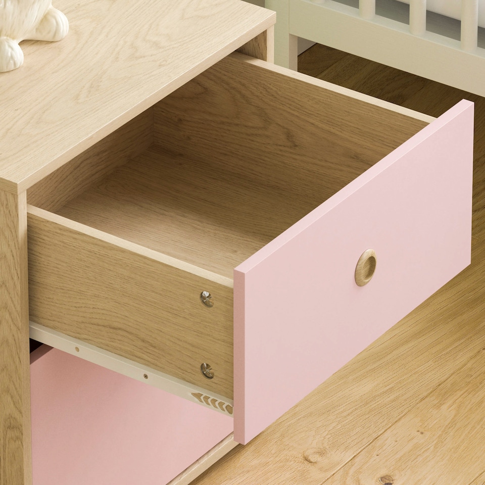 image 1 of Junior Vida Neptune 2 Drawer Bedside Table Chest Cabinet Nightstand, Pink & Oak