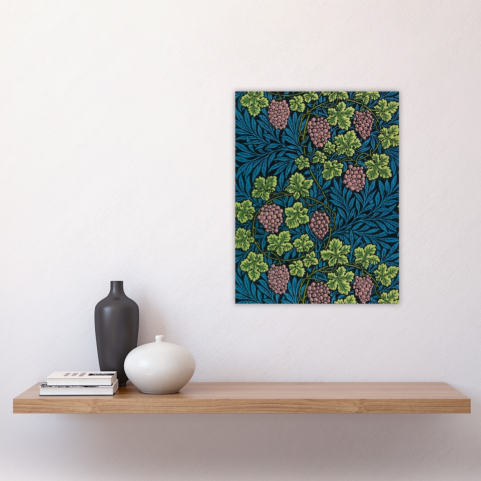 image 1 of Grape Vine and Leaves Pattern Vintage Wall Art Print W. Morris 12x16"