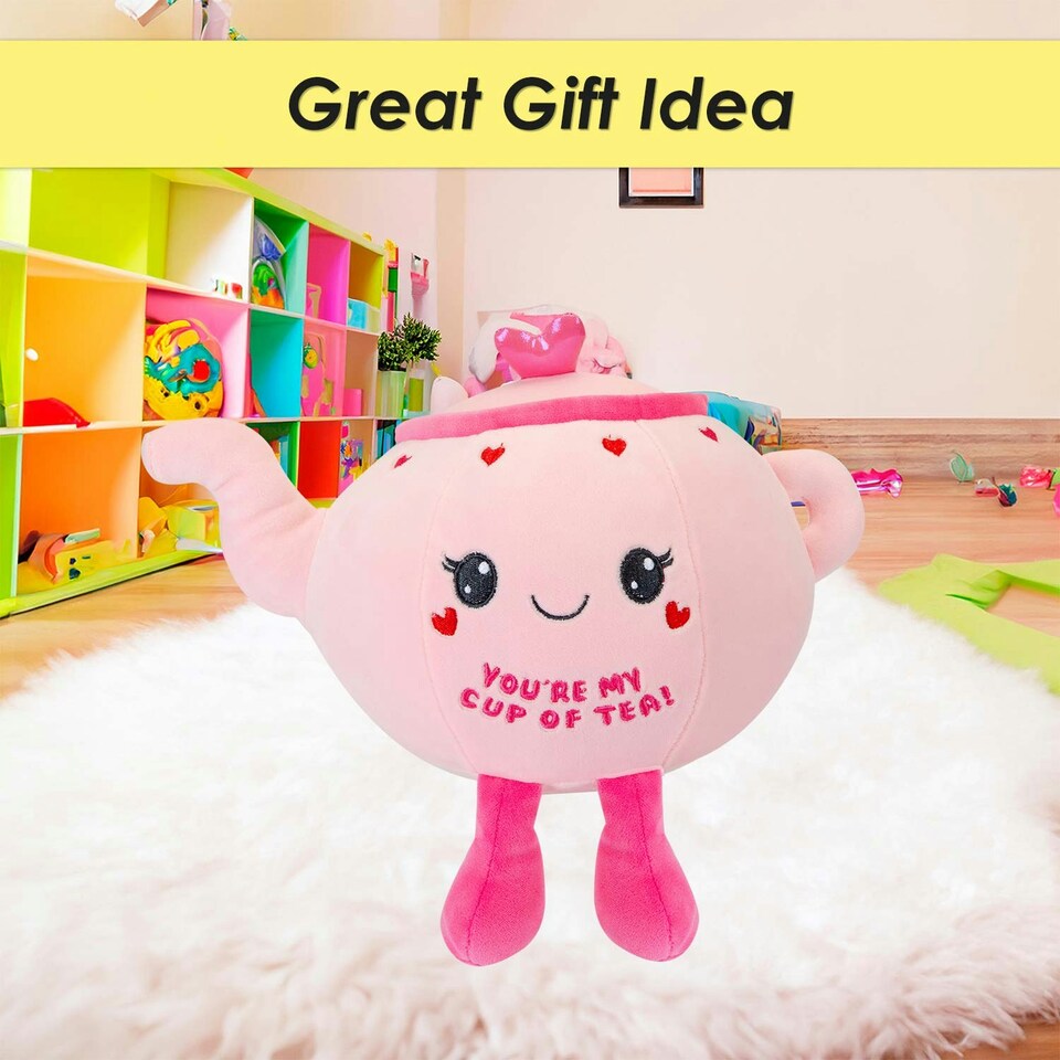 image 1 of Teapot Soft Toy Cute Plushie Huggable Cuddly Stuffed Toy 25cm Pink