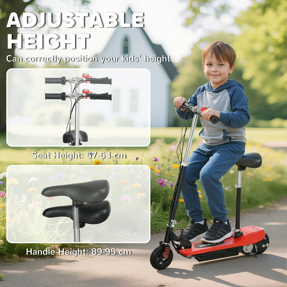 image 1 of HOMCOM Folding Ride on Powered Scooter w/ Warning Bell for Age 6-14 Years, Red