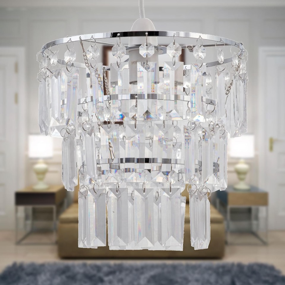 image 1 of Three Tier Acrylic Crystal Light Shade | Clear | Chrome | Medium | 1
